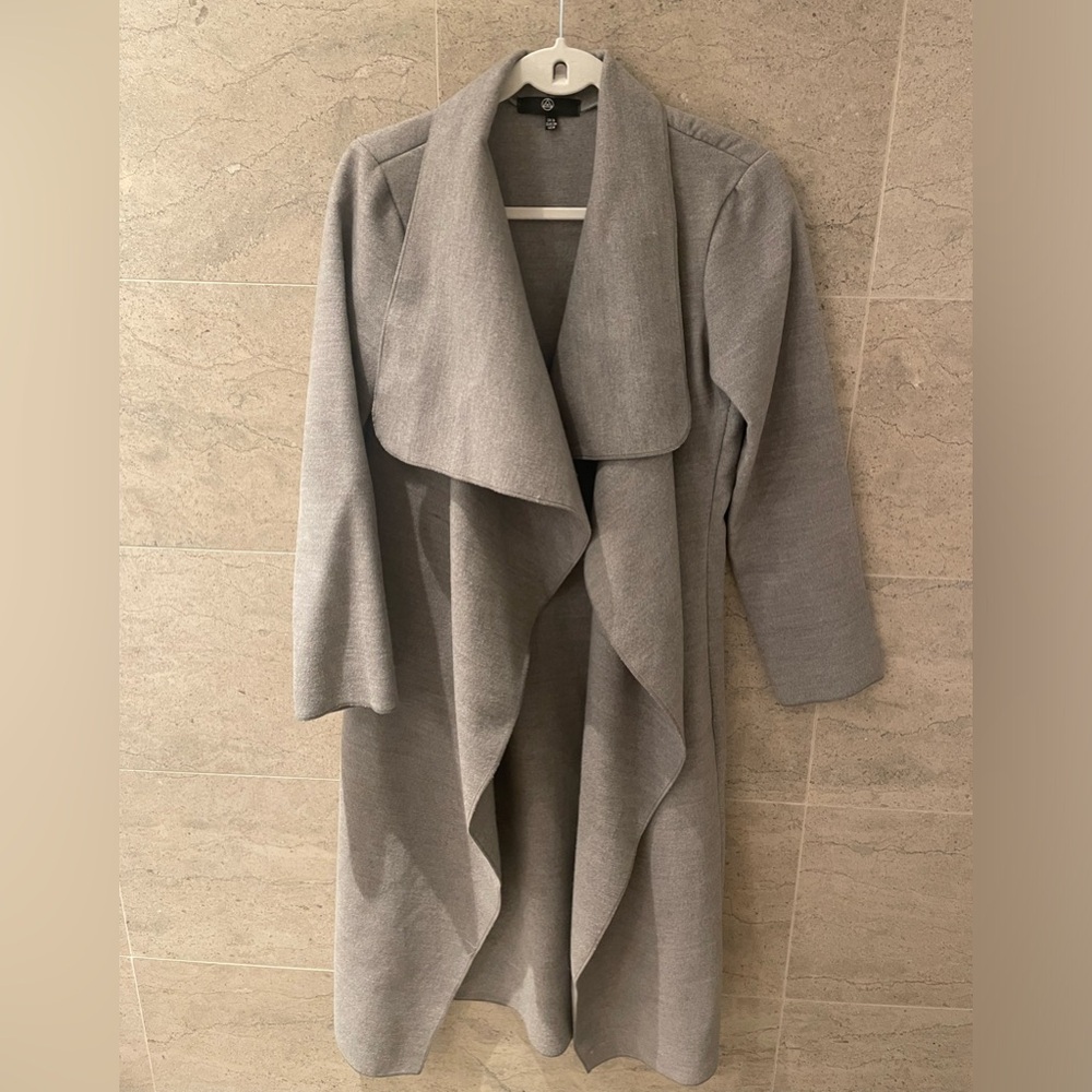 Gray waterfall mid length coat